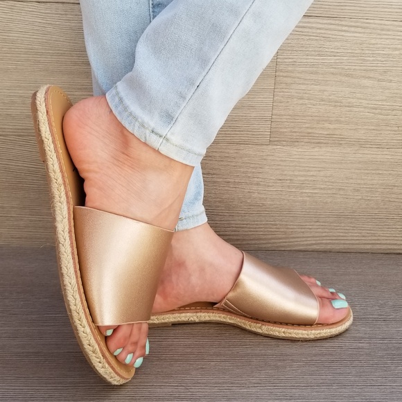 RoseGold Slip on Slider Flat Sandal Espadrille-C - Picture 2 of 8
